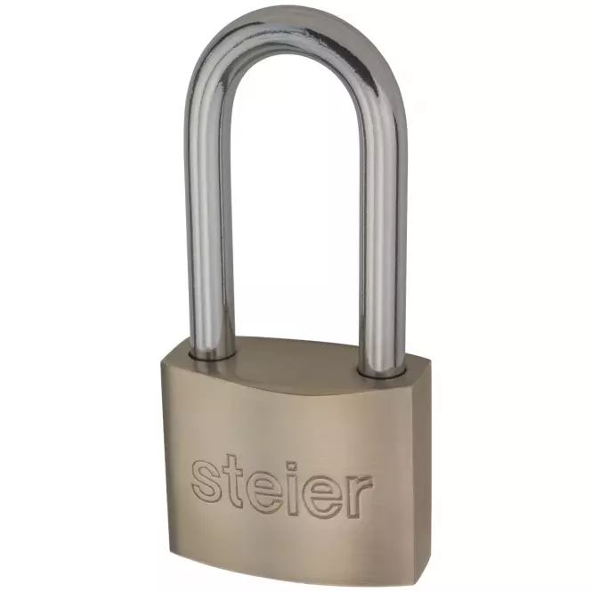 Qlock Kłódka Stalowa KSD-40 H60 Długi Pałąk Nikiel Satyna