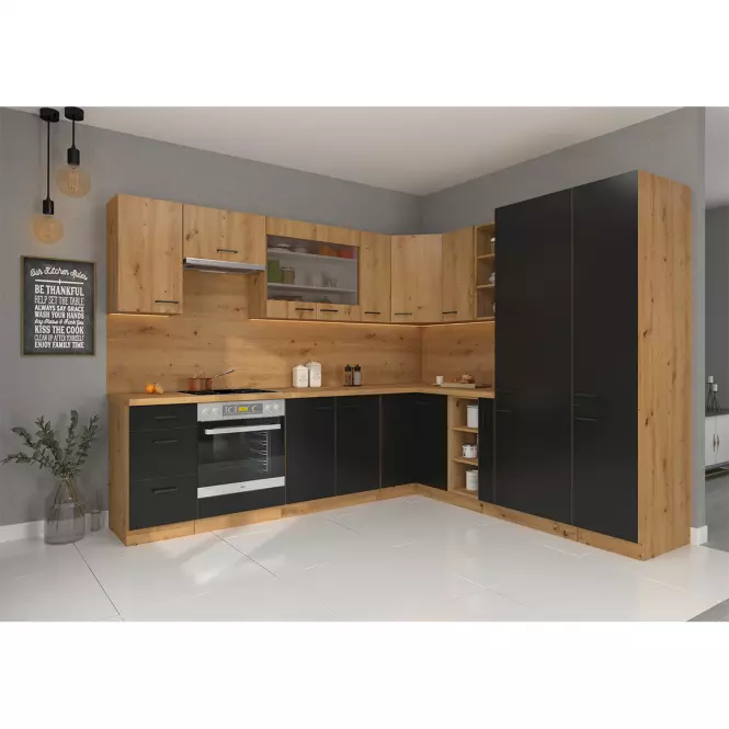 Szafka kuchenna Modena  60dk-210 2f czarny/dąb artisan