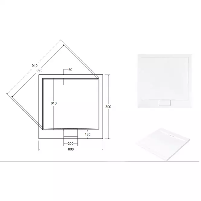 Brodzik Ultraslim kwadratowy Axim 80x80x4.5+syfon