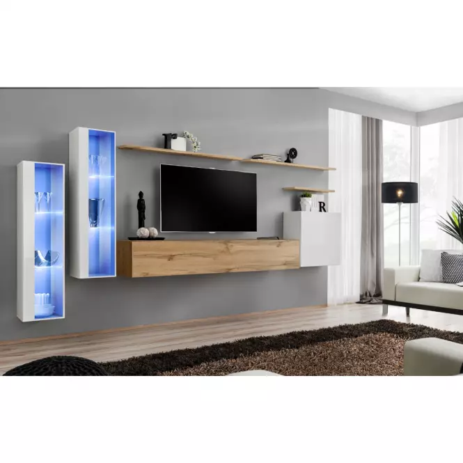 Meblościanka Switch Szkło+LED XI Biały/Wotan