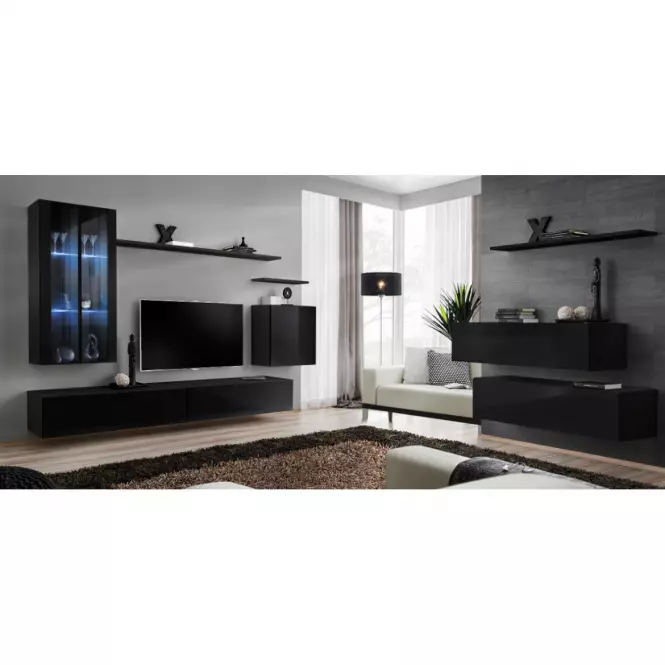 Meblościanka Switch Szkło+LED XII Czarny