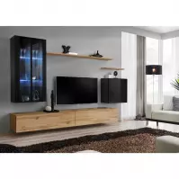 Meblościanka Switch Szkło+LED XII Czarny/Wotan
