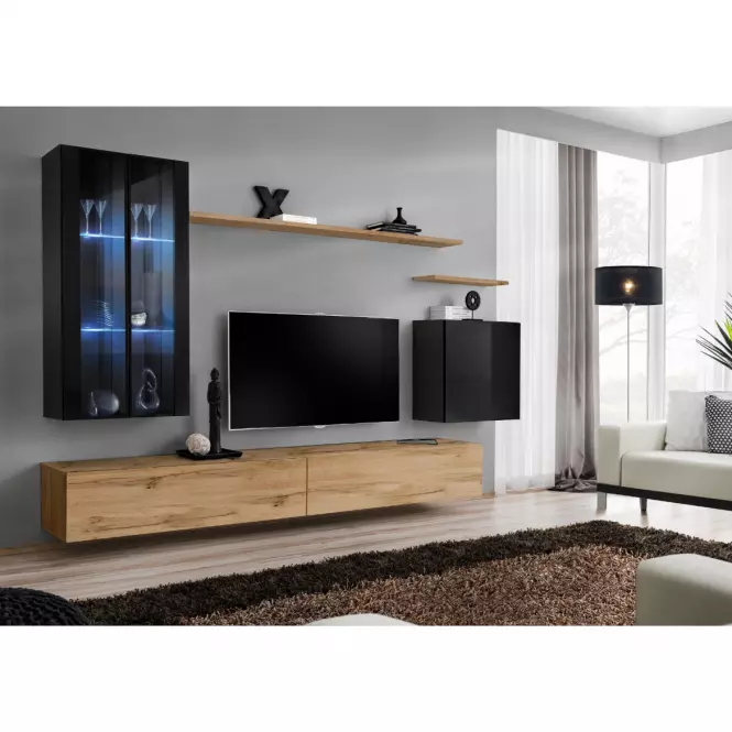 Meblościanka Switch Szkło+LED XII Czarny/Wotan