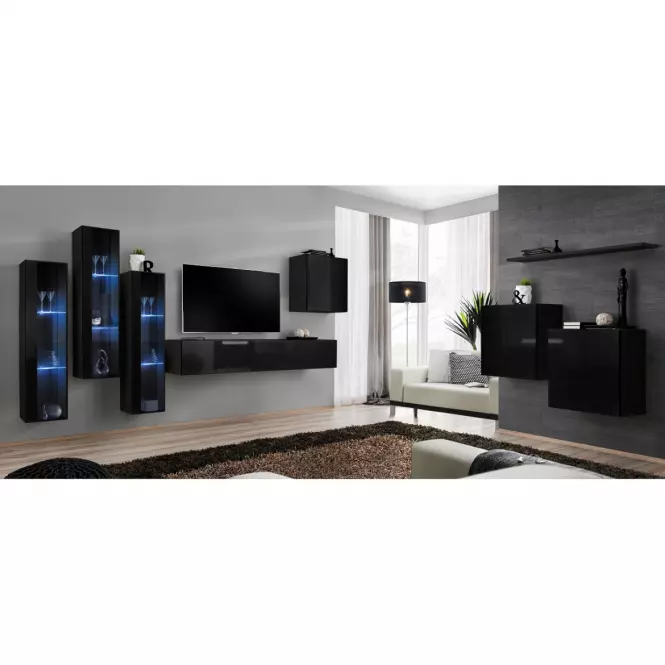 Meblościanka Switch Szkło+LED XIII Czarny