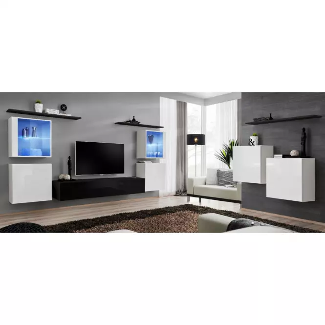 Meblościanka Switch Szkło+LED XIV Biały/Czarny