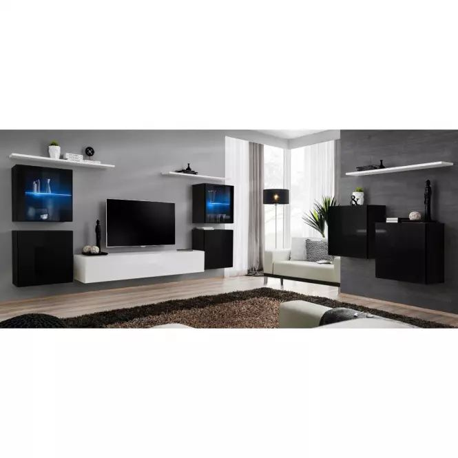 Meblościanka Switch Szkło+LED XIV Czarny/Biały