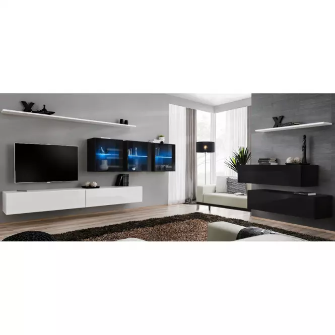 Meblościanka Switch XVII szkło + LED Biały/Czarny