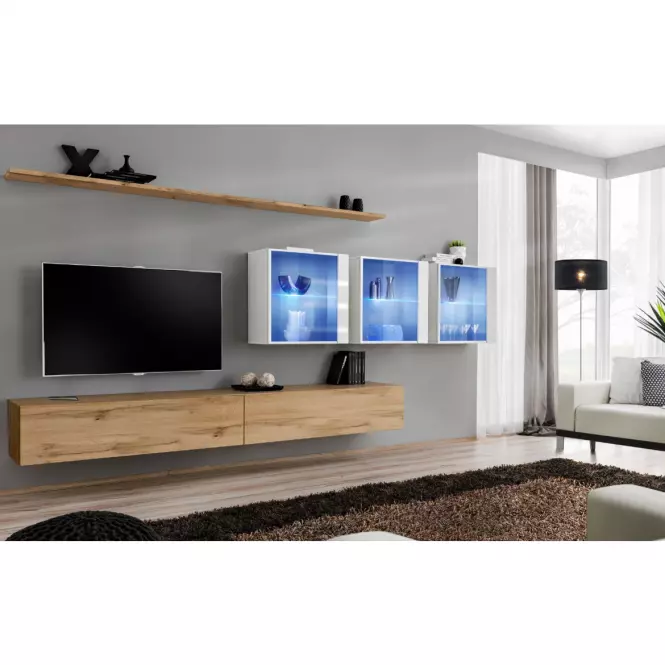 Meblościanka Switch XVII szkło + LED Wotan/Biały