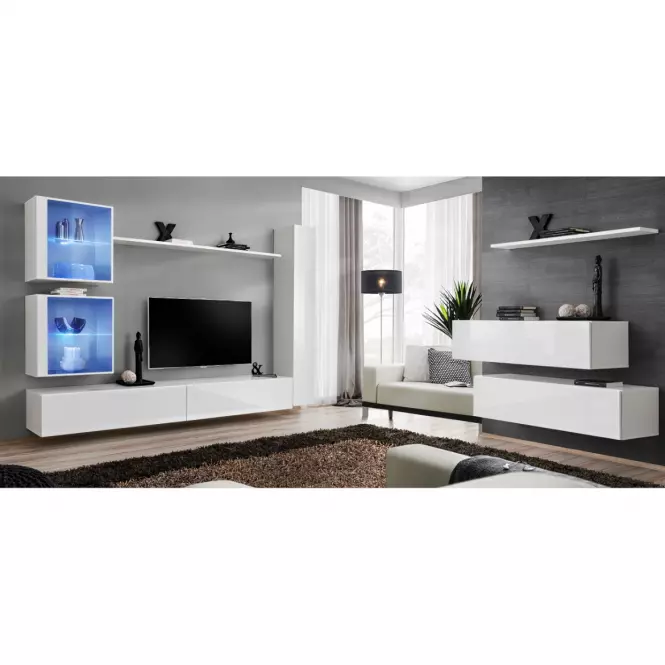 Meblościanka Switch XVIII szkło + LED Biały