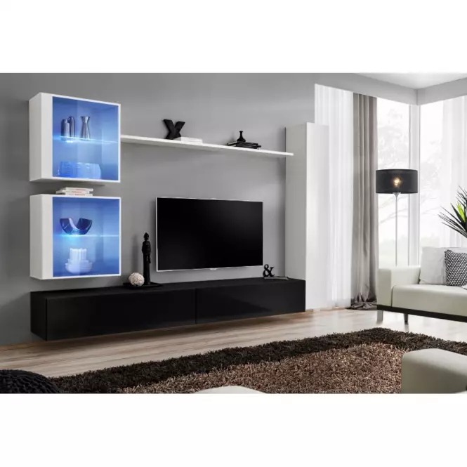 Meblościanka Switch XVIII szkło + LED Biały/Czarny