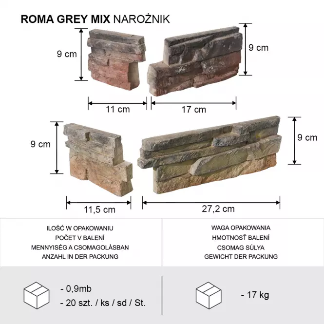 Kamień Betonowy Roma Gray Mix Narożnik