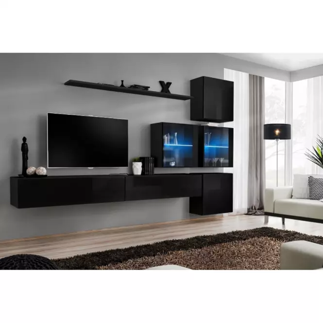 Meblościanka Switch XIX szkło + LED  Czarny