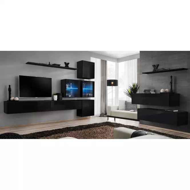 Meblościanka Switch XIX szkło + LED  Czarny
