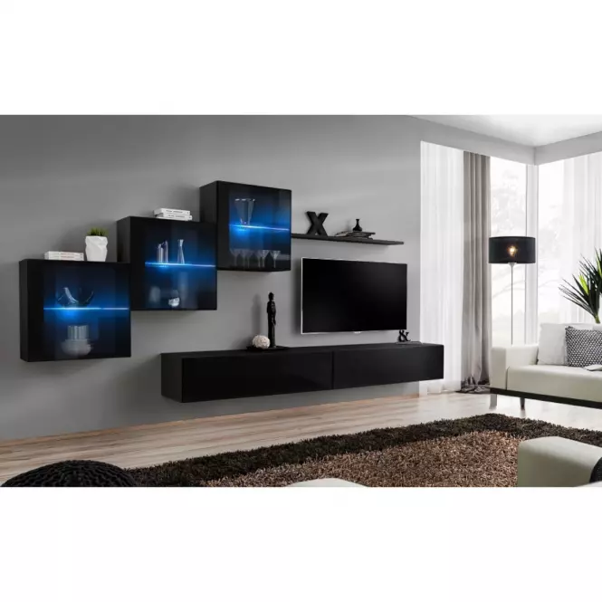 Meblościanka Switch XX szkło + LED Czarny