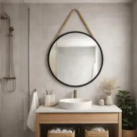 Lustro okrągłe w czarnej ramie na sznurku FI60cm