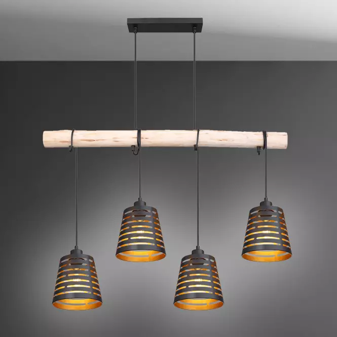Lampa 15451-4H czarno-złota Wood LW4