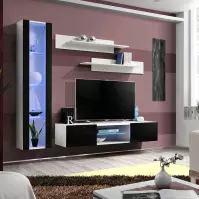 Meblościanka Fly R2+Szkło czarny/Biały  + LED