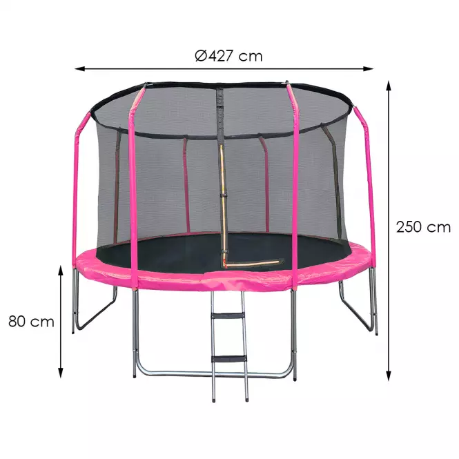 Trampolina ogrodowa COMFORT z drabinką 427cm różowa
