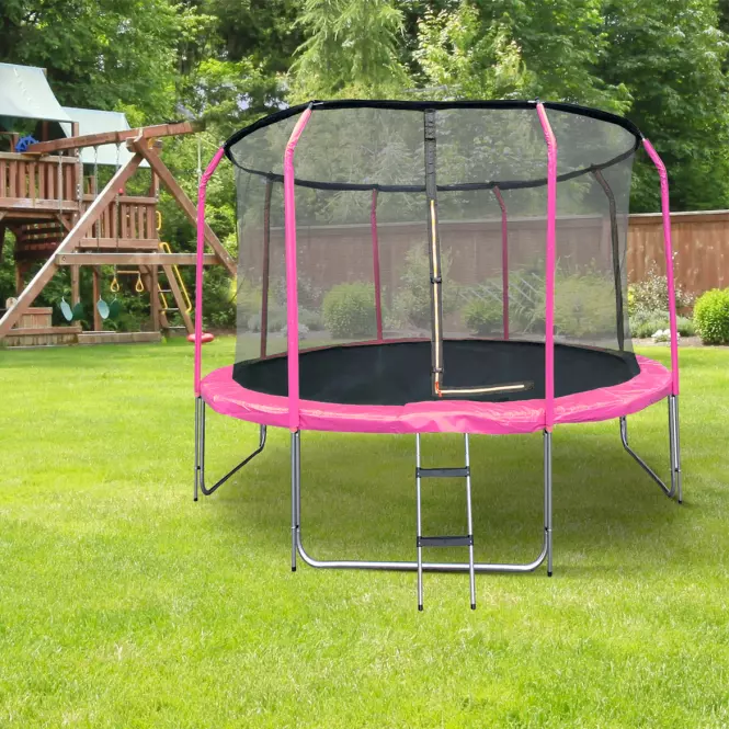 Trampolina ogrodowa COMFORT z drabinką 427cm różowa
