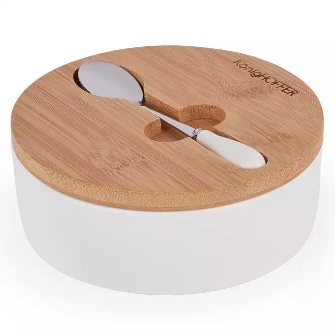 Cukiernica+Bambus Pokr14.5x5cm Biała+Łyż