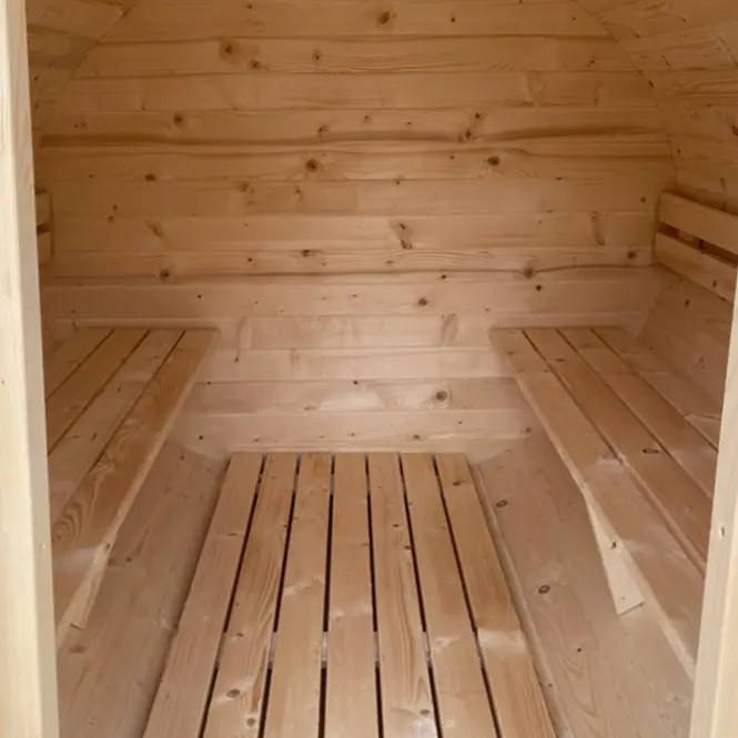 Sauna beczka z tarasem + piec Sentiotec 100 9 kW