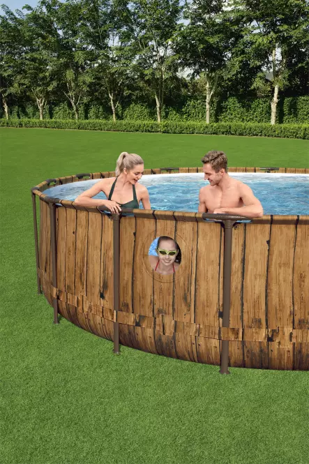 Basen stelażowy z pompą 4,88x1,22 m rattan/deska