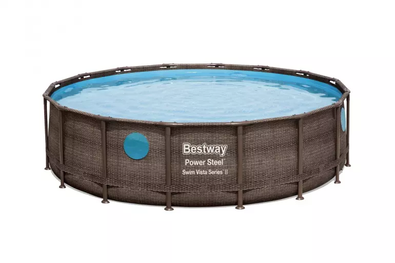Basen stelażowy z pompą 4,88x1,22 m rattan/deska