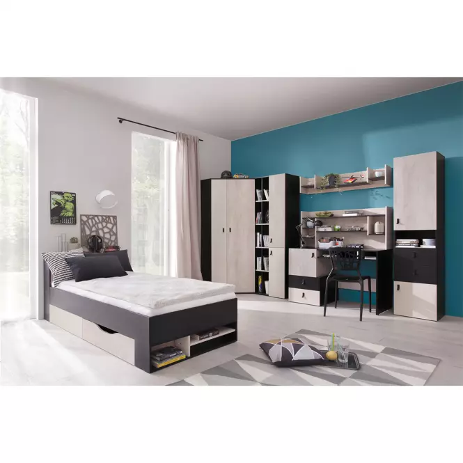 Szafa Planet Pl2 L/P Czarny/Dąb/Beż