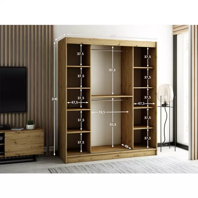 Szafa Lamelo 180 Dąb Artisan/Czarny