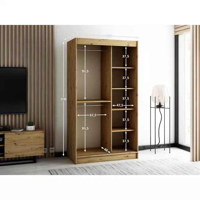 Szafa Lamelo 2 120 Dąb Artisan/Czarny/Lustro