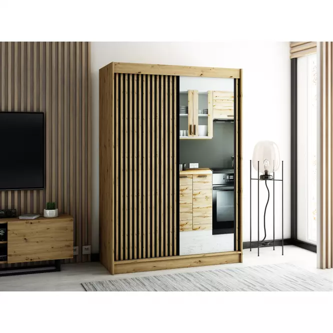 Szafa Lamelo 2 150 Dąb Artisan/Czarny/Lustro
