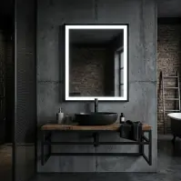 Lustro łazienkowe z oświetleniem LED w czarnej ramie 60x80