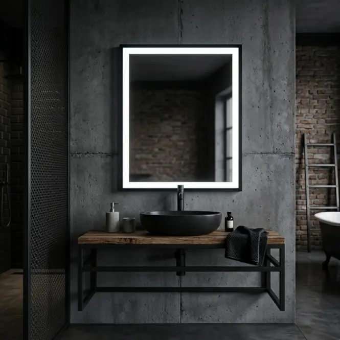 Lustro łazienkowe z oświetleniem LED w czarnej ramie 60x80