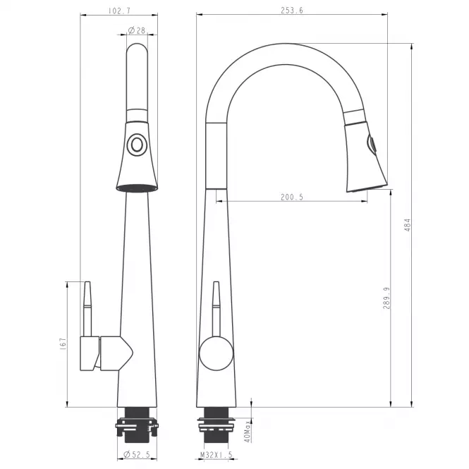 Bateria zlewozmywakowa Tilos z wyciąganą wylewką Inox