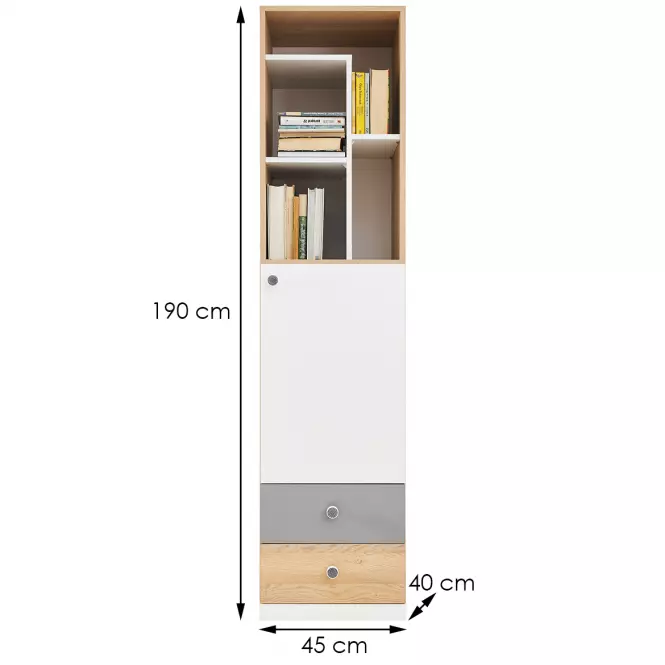 Regał Pixel PX5 dąb biszpotowy/biały lux/szary