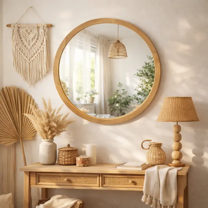 Lustro dekoracyjne okrągłe Vigo FI80cm Natural