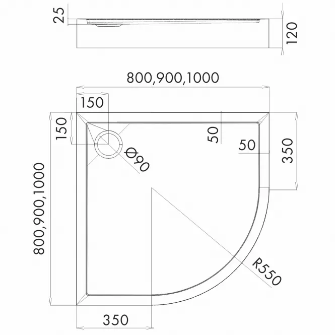 Brodzik półokrągły 90x90x12 R55 Espera Plus AQM4634,2
