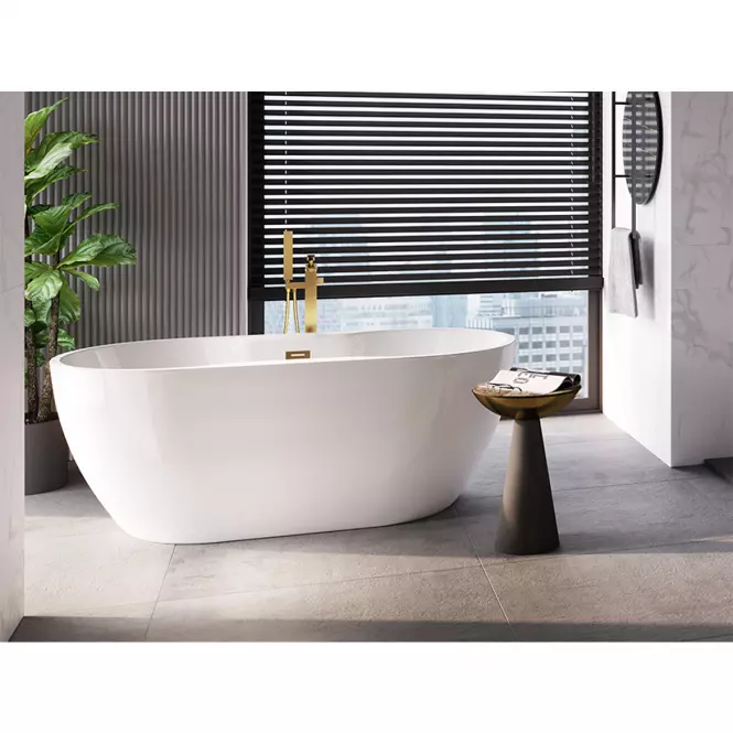 Wanna wolnostojąca Navia 160/80 z syfonem Klik Klak z przelewem prostokątnym Slim chrom