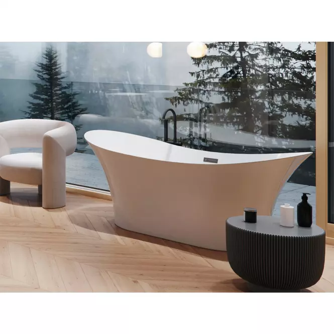 Wanna wolnostojąca Amber 170/80 z syfonem Klik Klak z przelewem prostokątnym Slim chrom