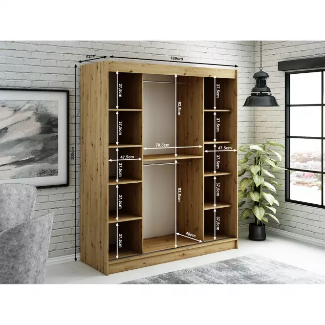 Szafa Halifax T1 180 Dąb Artisan/Czarny/Lustro