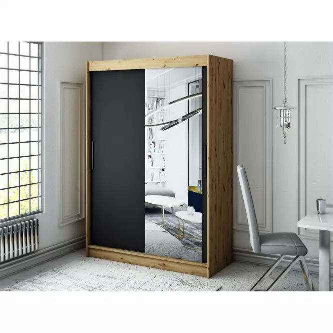 Szafa Halifax T2 150 Dąb Artisan/Czarny/Lustro