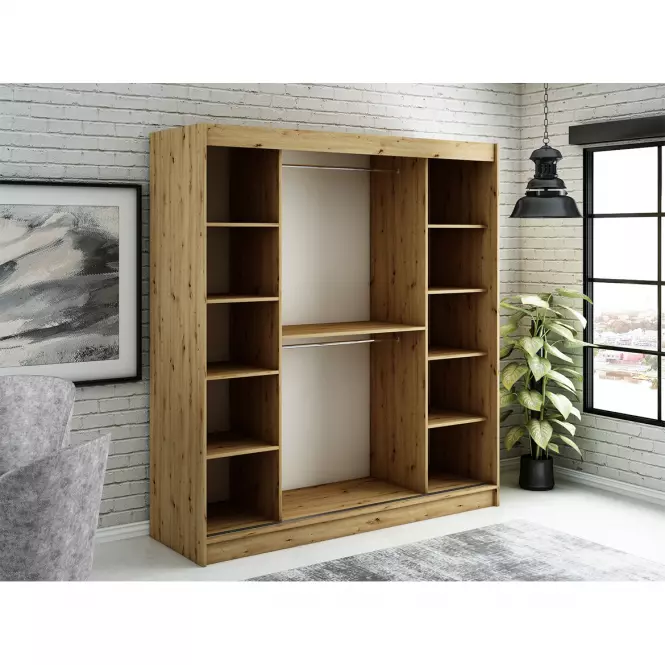 Szafa Halifax T2 200 Dąb Artisan/Czarny/Lustro