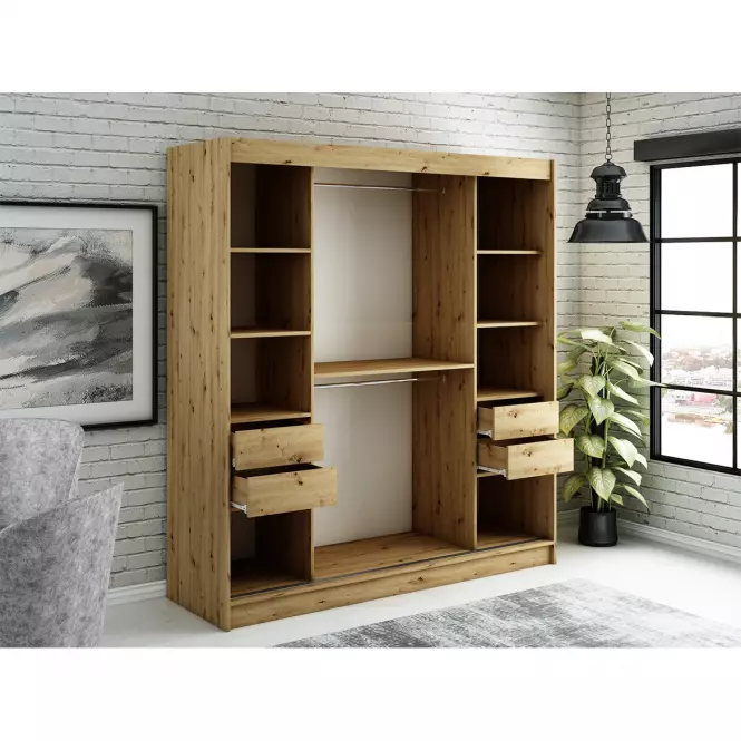 Szafa Halifax T2 200 Dąb Artisan/Czarny/Lustro