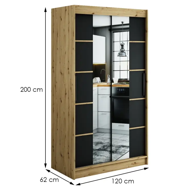 Szafa Halifax V4 120 Dąb Artisan/Czarny/Lustro