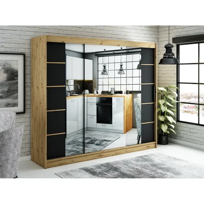 Szafa Halifax V4 250 Dąb Artisan/Czarny/Lustro
