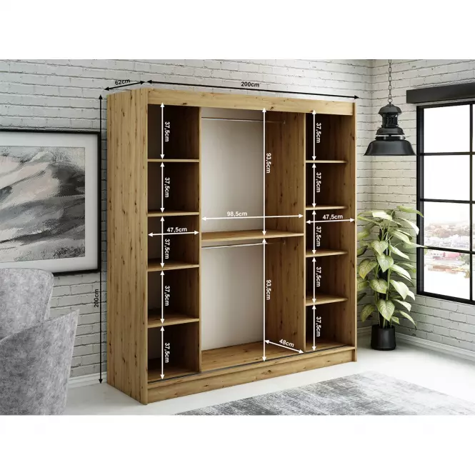 Szafa Halifax Y1 200 Dąb Artisan/Czarny/Lustro
