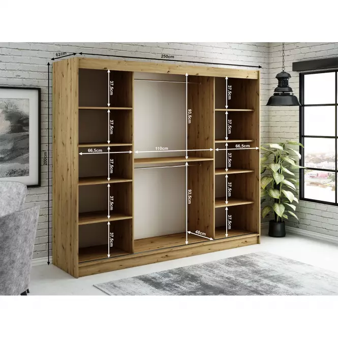Szafa Halifax Y2 250 Dąb Artisan/Czarny/Lustro