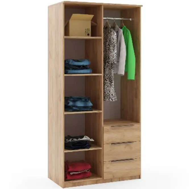 Szafa uchylna Sorento 100 cm z lustrem – craft złoty/czarny, lamele, dwudrzwiowa, szuflady