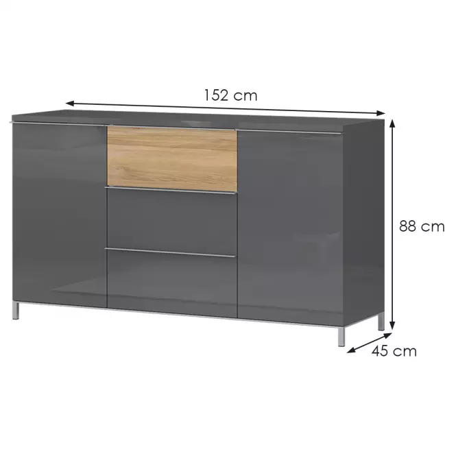 Komoda 2d3s Onyx k23/on lakierowana pacific walnut/anthracit