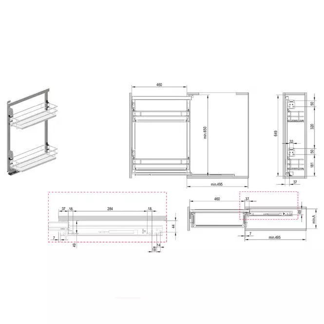 Cargo mini boczne 20 lewe l480 chrom/biały